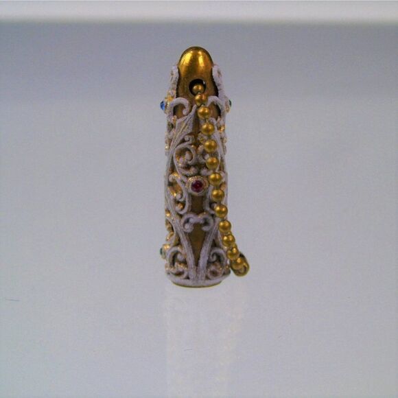 Art Deco Bullet Pen Jeweled With Filigree Keychain Vintage Ornate - Picture 5 of 8